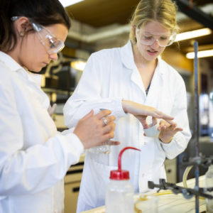 Students stay engaged in Chemistry professor William “Bill” H Ojala’s Organic Chemistry lab class on the Sapienza University of Rome campus in Rome, Italy on October 16, 2019. (Students pictured: Hailey Foss, Allie Mooney)