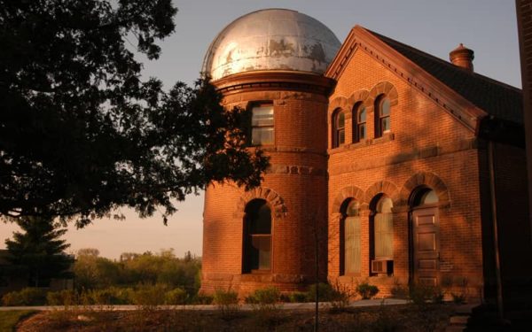 The Goodsell Observatory at sunset on the Carleton College campus.