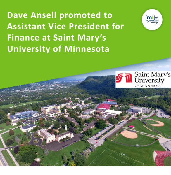 Announcing Dave Ansell promotion to AVP for Finance. Photo of Saint Mary's University campus